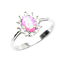 Strieborný prsteň s ružovým opál a zirkónmi