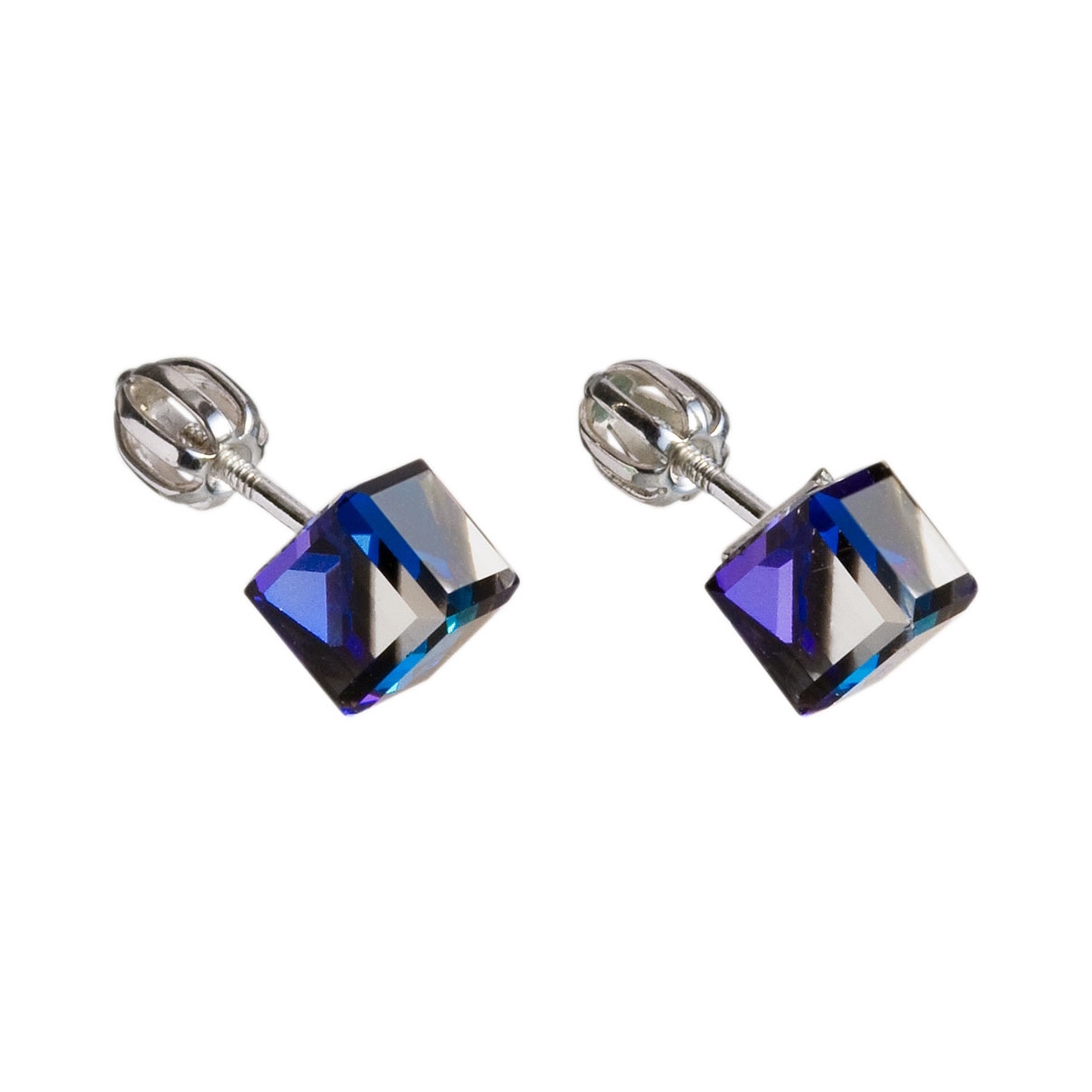 Strieborné náušnice kocky Crystals from Swarovski ® Bermuda Blue