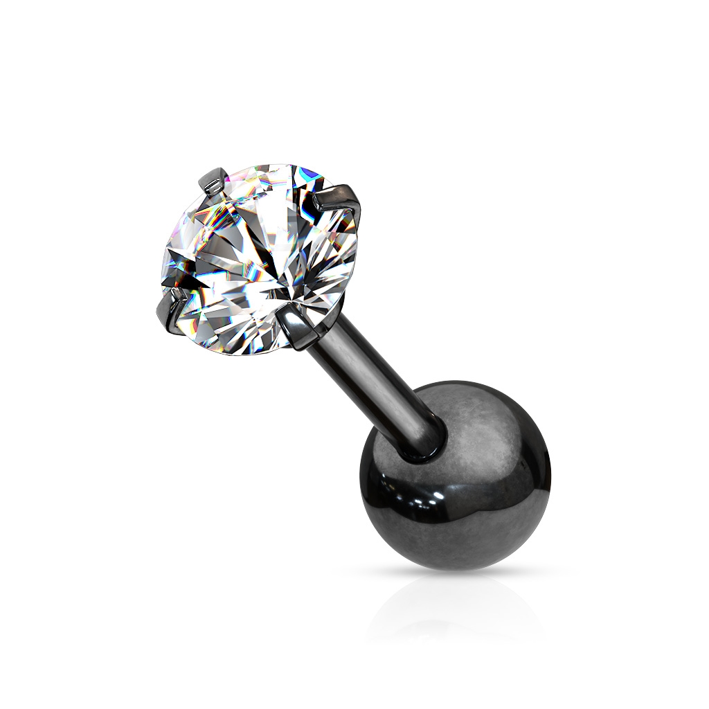 Šperky4U Černý cartilage piercing do ucha, čirý kámen - CP1046-03