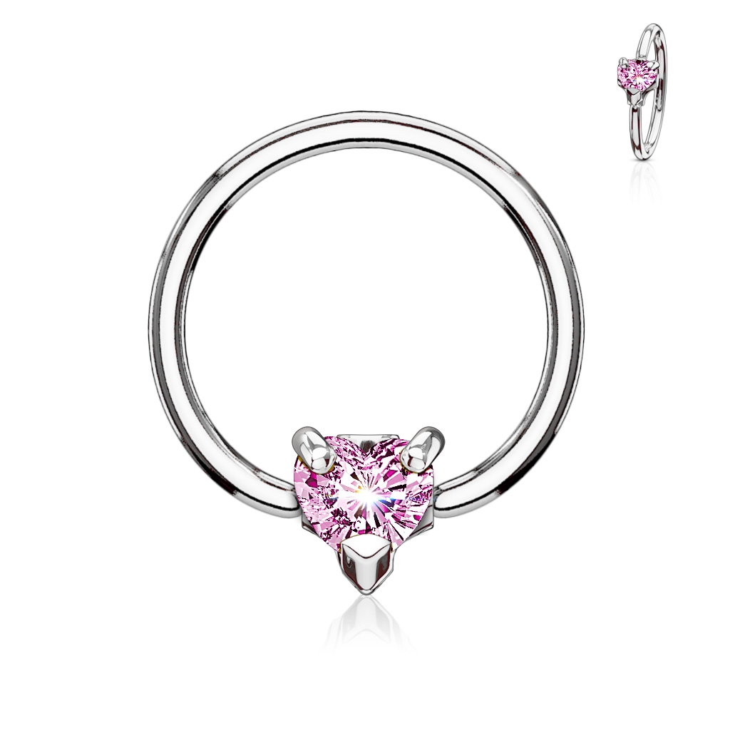 Šperky4U Piercing - kruh se srdíčkem, růžová barva - K1022-P
