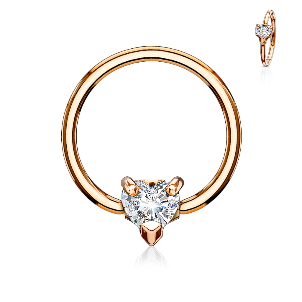 Šperky4U Zlacený piercing - kruh se srdíčkem, čirá barva - K1022-RDC