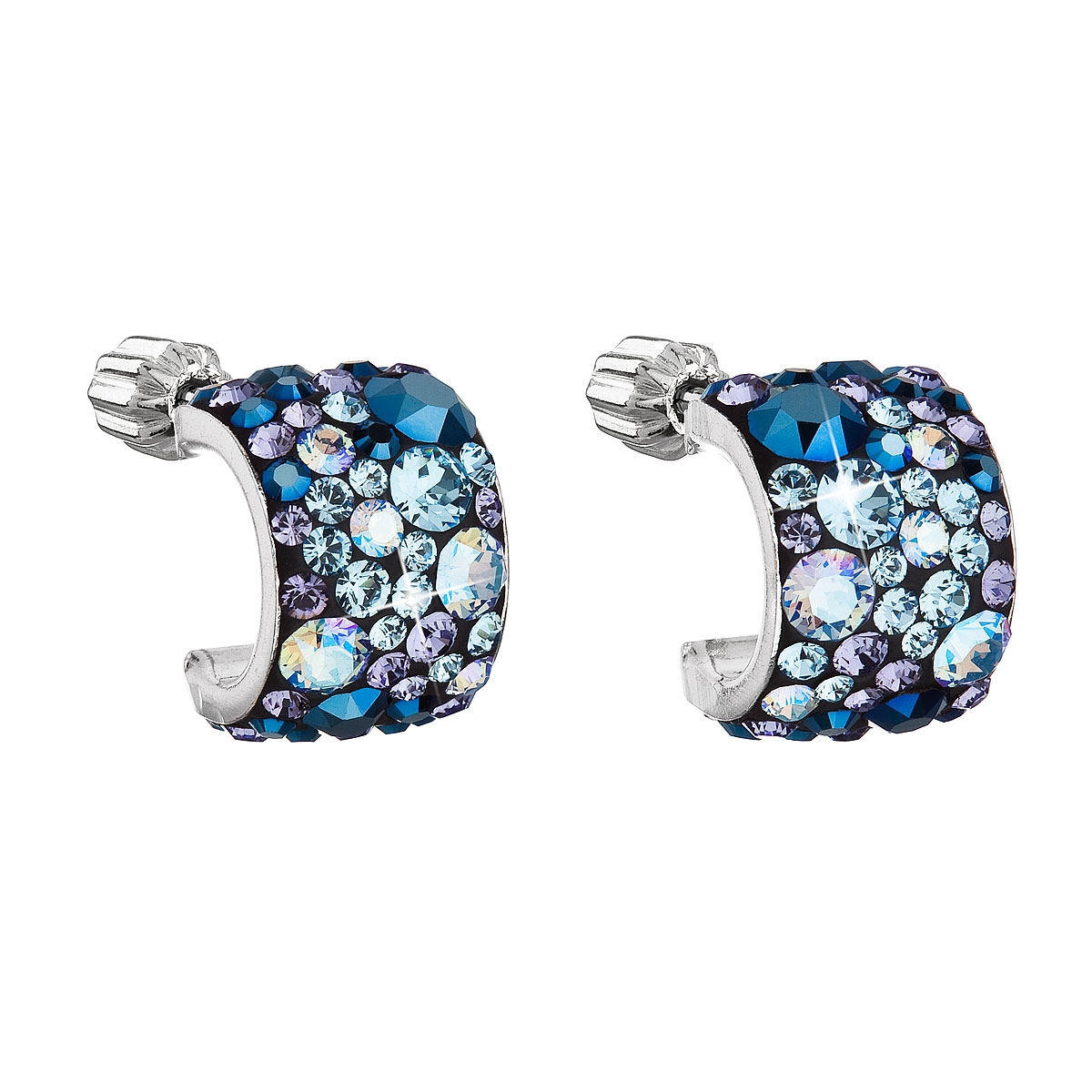Strieborné náušnice polkruh s kameňmi Crystals from Swarovski ® BLUE STYLE