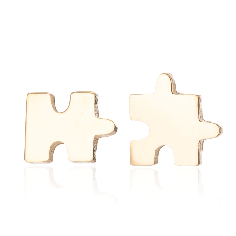 Pozlátené oceľové náušnice PUZZLE
