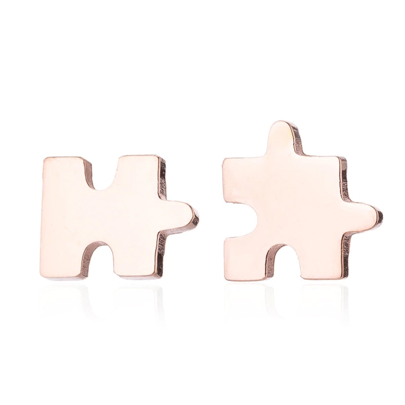 Šperky4U Zlacené ocelové náušnice PUZZLE - OPN1042-RD