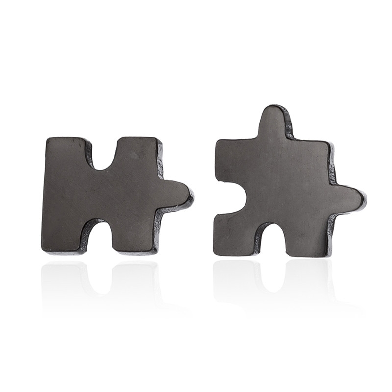 Čierne oceľové náušnice PUZZLE