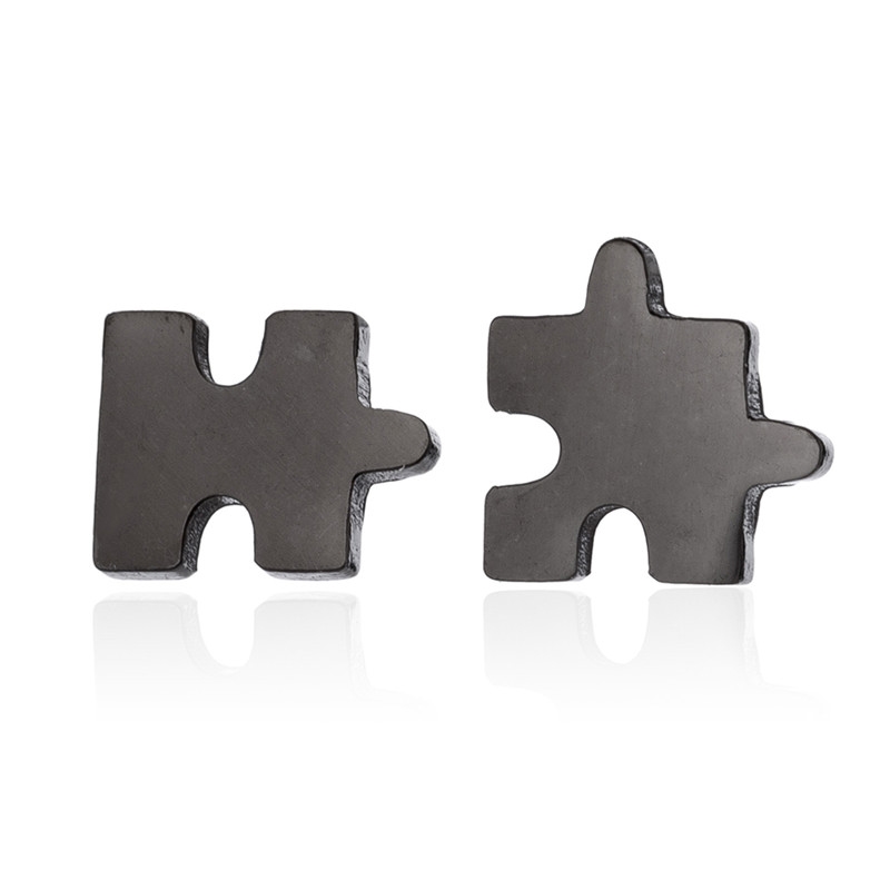 Šperky4U Černé ocelové náušnice PUZZLE - OPN1042-K