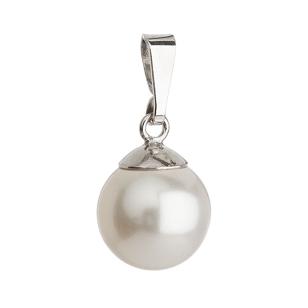 Strieborný prívesok s bielou perlou Crystals from Swarovski ®