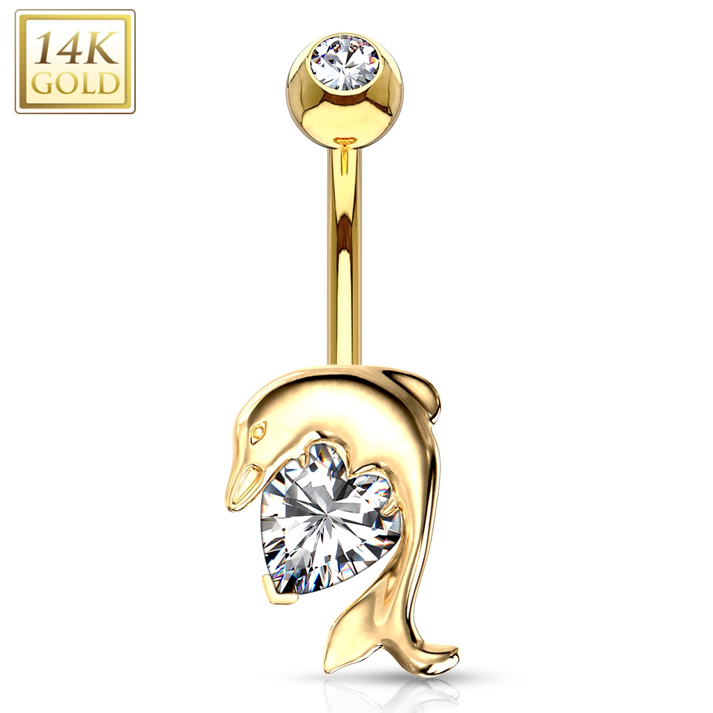 Šperky4U Zlatý piercing do pupíku - delfín, Au 585/1000 - ZL01088-YG