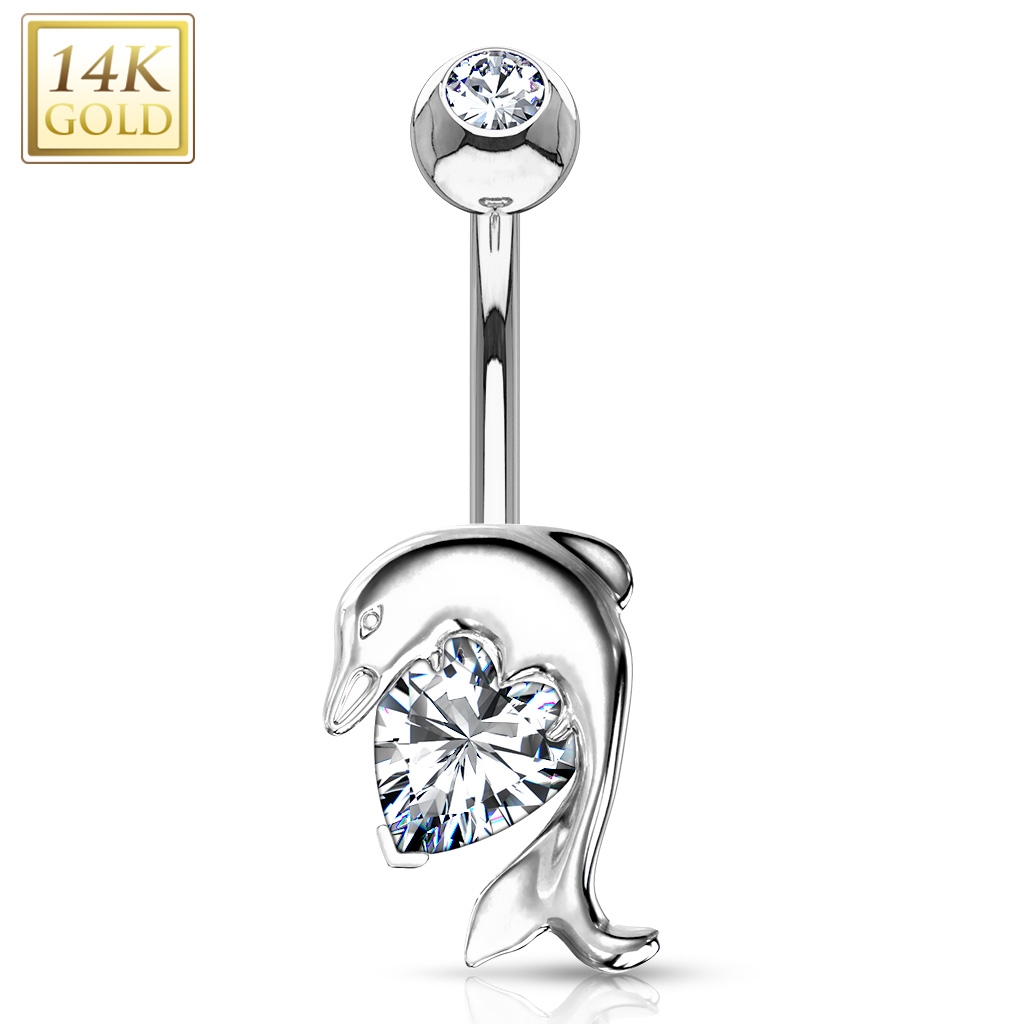 Šperky4U Zlatý piercing do pupíku - delfín, Au 585/1000 - ZL01088-WG