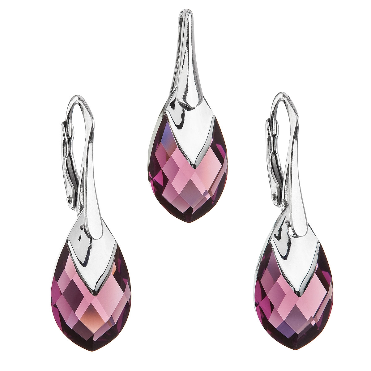 Súprava strieborných šperkov kamene s Crystals from Swarovski ® AMETHYST