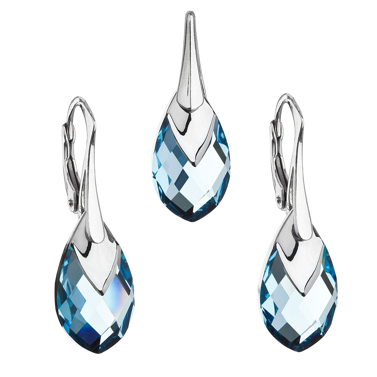 Súprava strieborných šperkov kamene s Crystals from Swarovski® AQUA