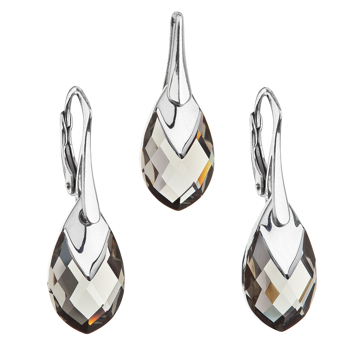 Súprava strieborných šperkov kamene s Crystals from Swarovski ® BLACK DIAMOND