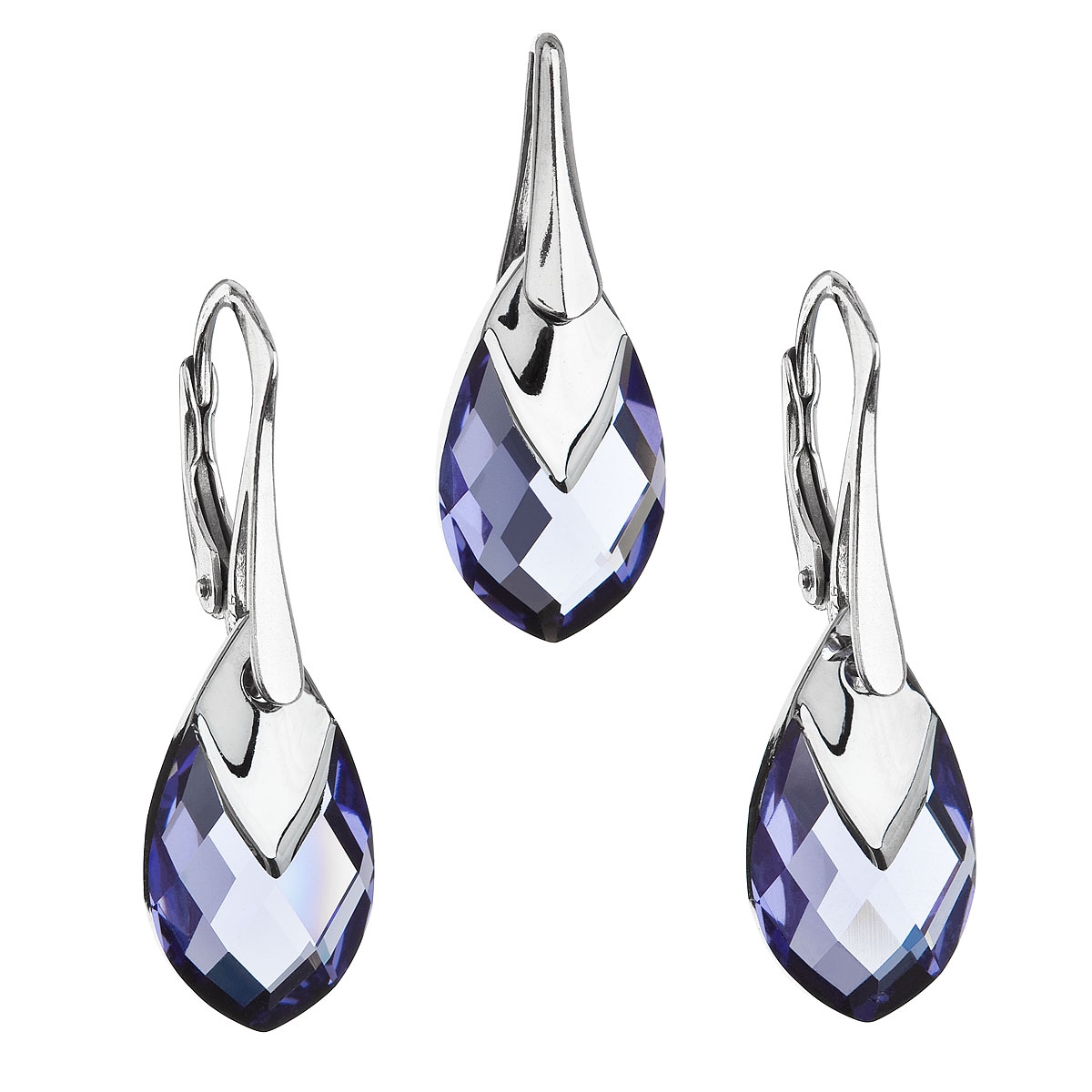 Súprava strieborných šperkov kamene s Crystals from Swarovski ® TANZANITE