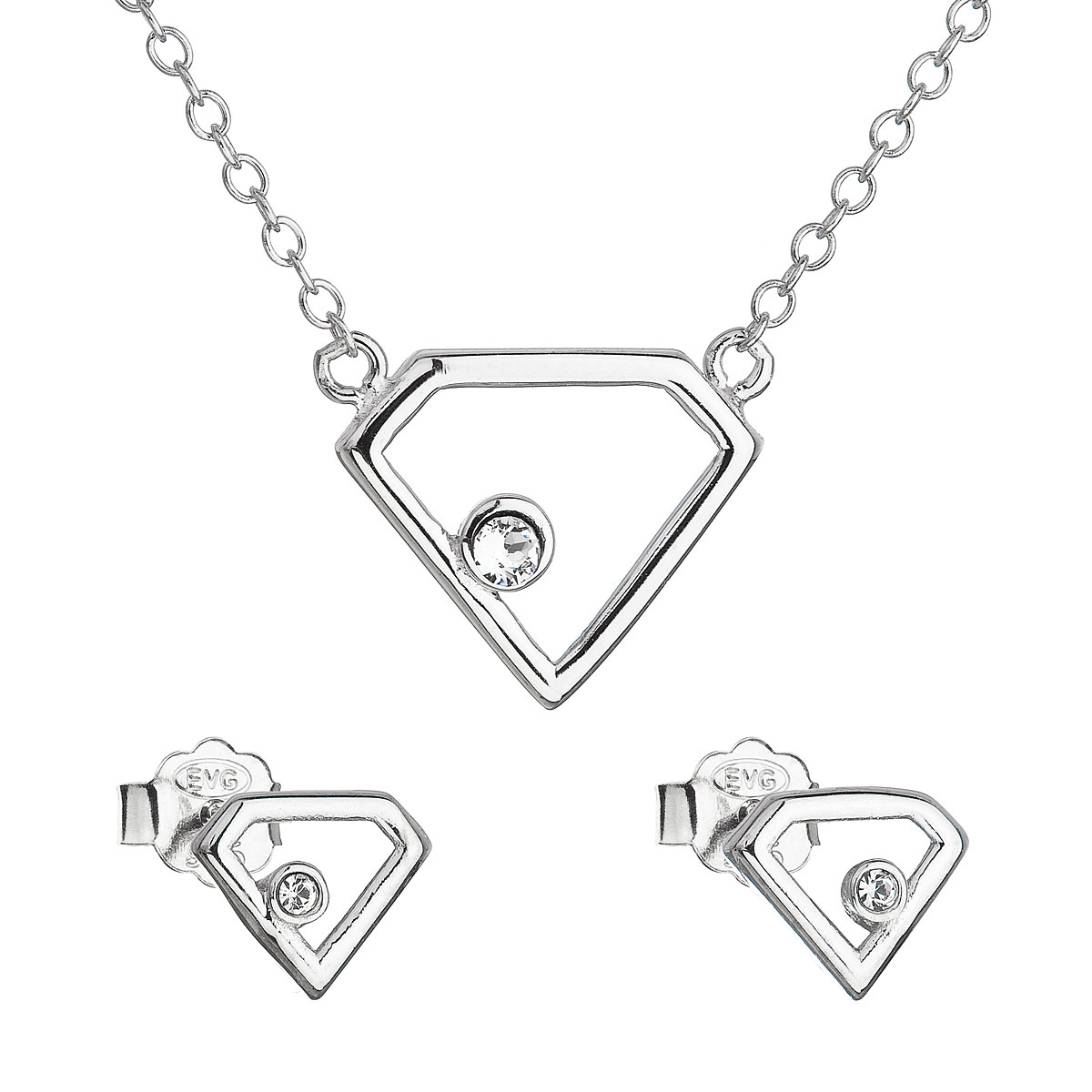 Sada šperkov s kryštálmi Swarovski náušnice a náhrdelník biely trojuholník 39165.1