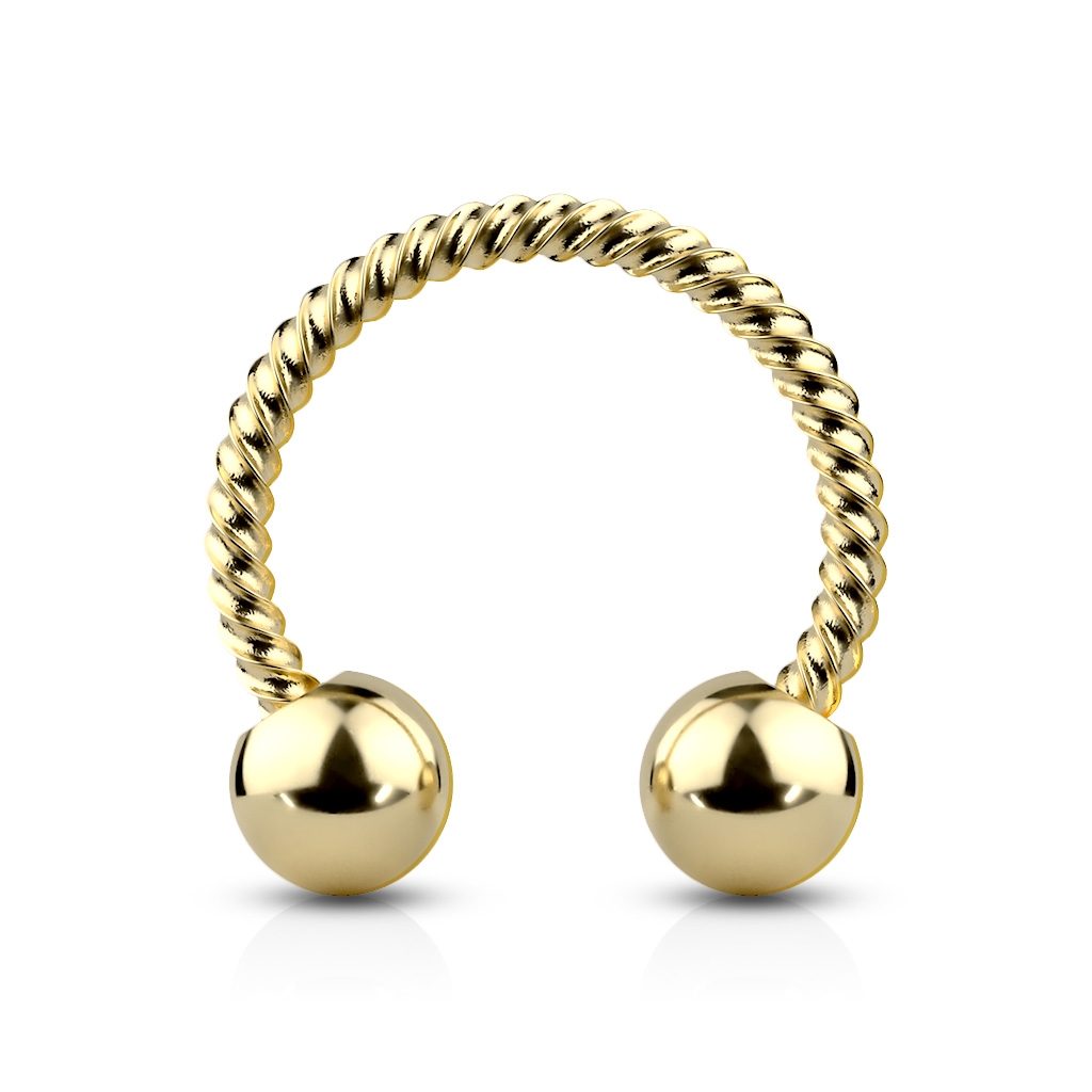 Zlatý piercing podkova vroubkovná 1,2 x 8 mm