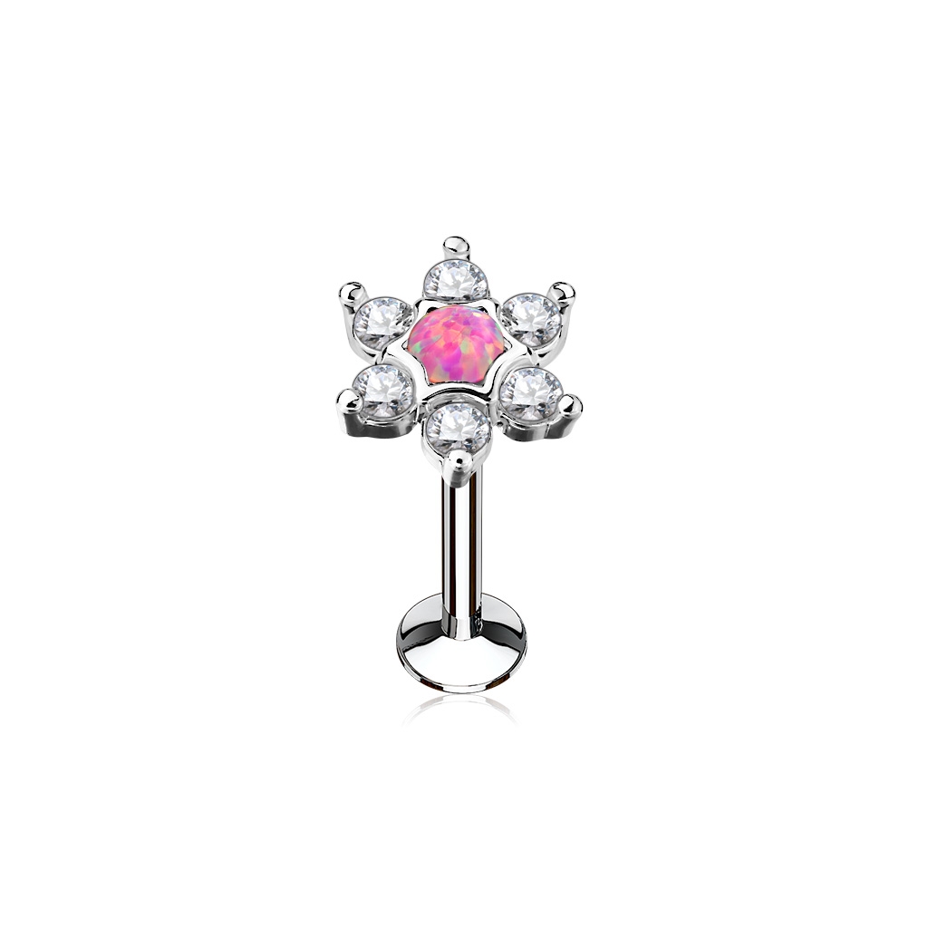 Šperky4U Piercing do brady kytička 1,2 x 6 mm, růžový opál - LB0026P-1206
