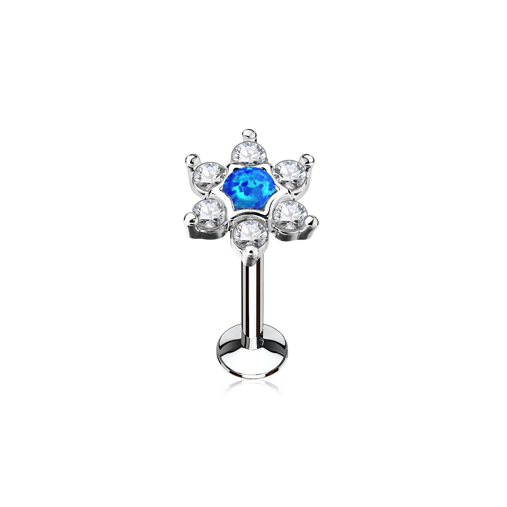 Šperky4U Piercing do brady kytička 1,2 x 6 mm, modrý opál - LB0026B-1206