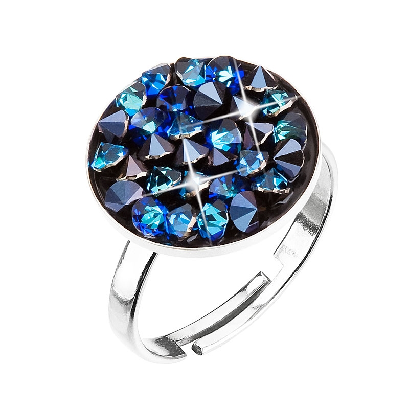 Strieborný prsteň ROCKS Crystals from Swarovski ® BERMUDA BLUE