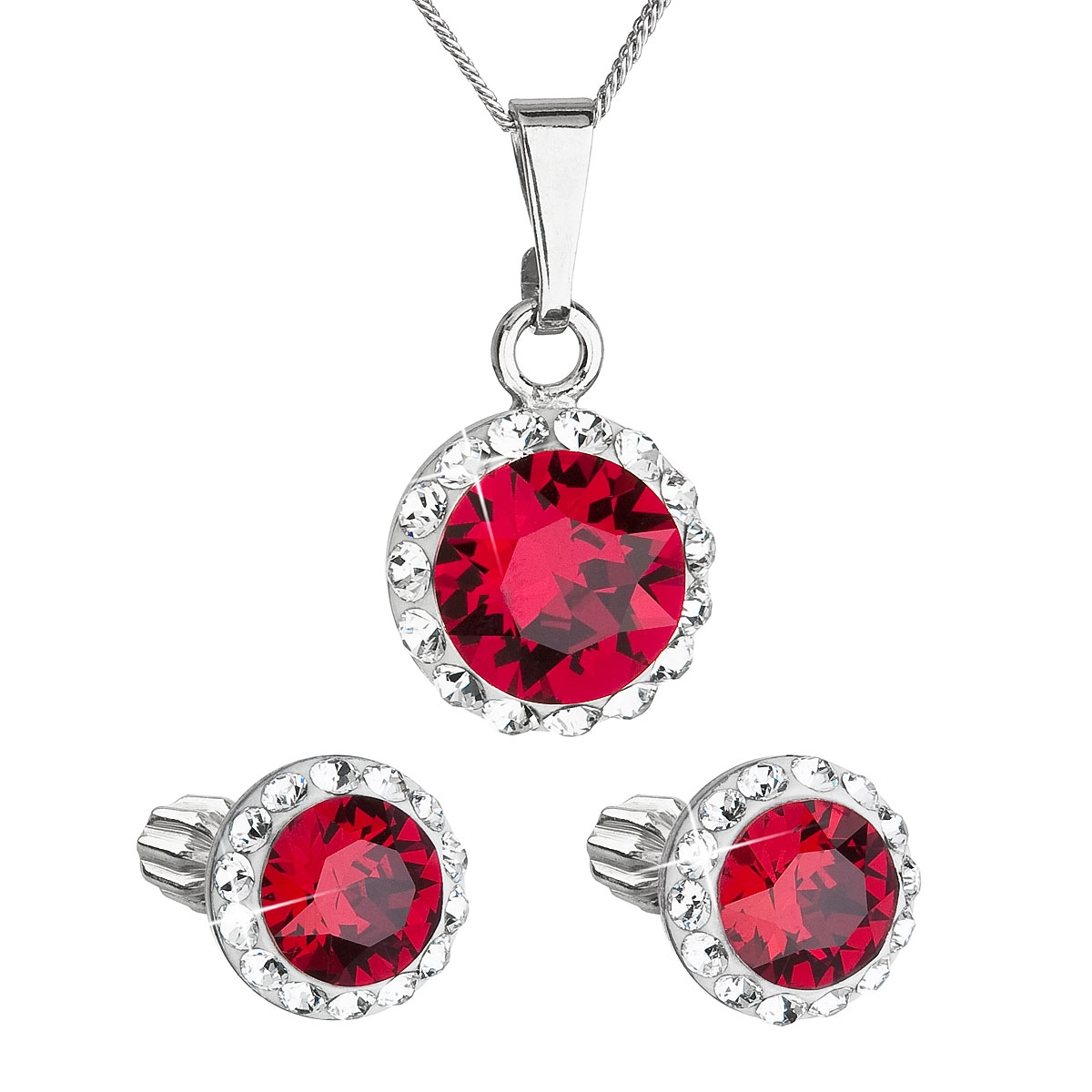 Sada šperkov s kryštálmi Swarovski náušnice, retiazka a prívesok červené guľaté 39352.3