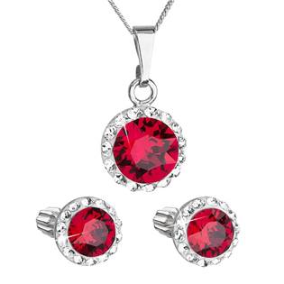 Sada šperků s krystaly Swarovski náušnice, řetízek a přívěsek červené kulaté 39352.3