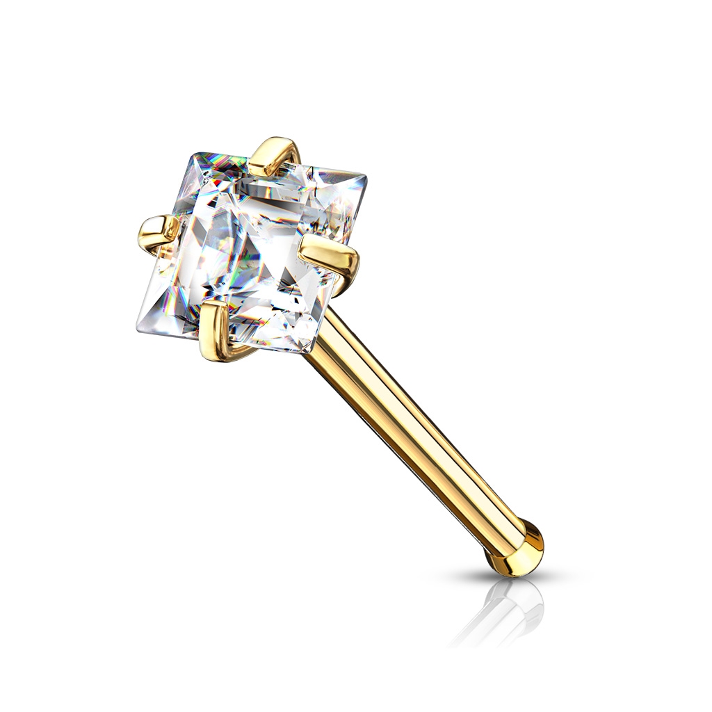 Šperky4U Zlacený piercing do nosu čtvereček - N0133GDC