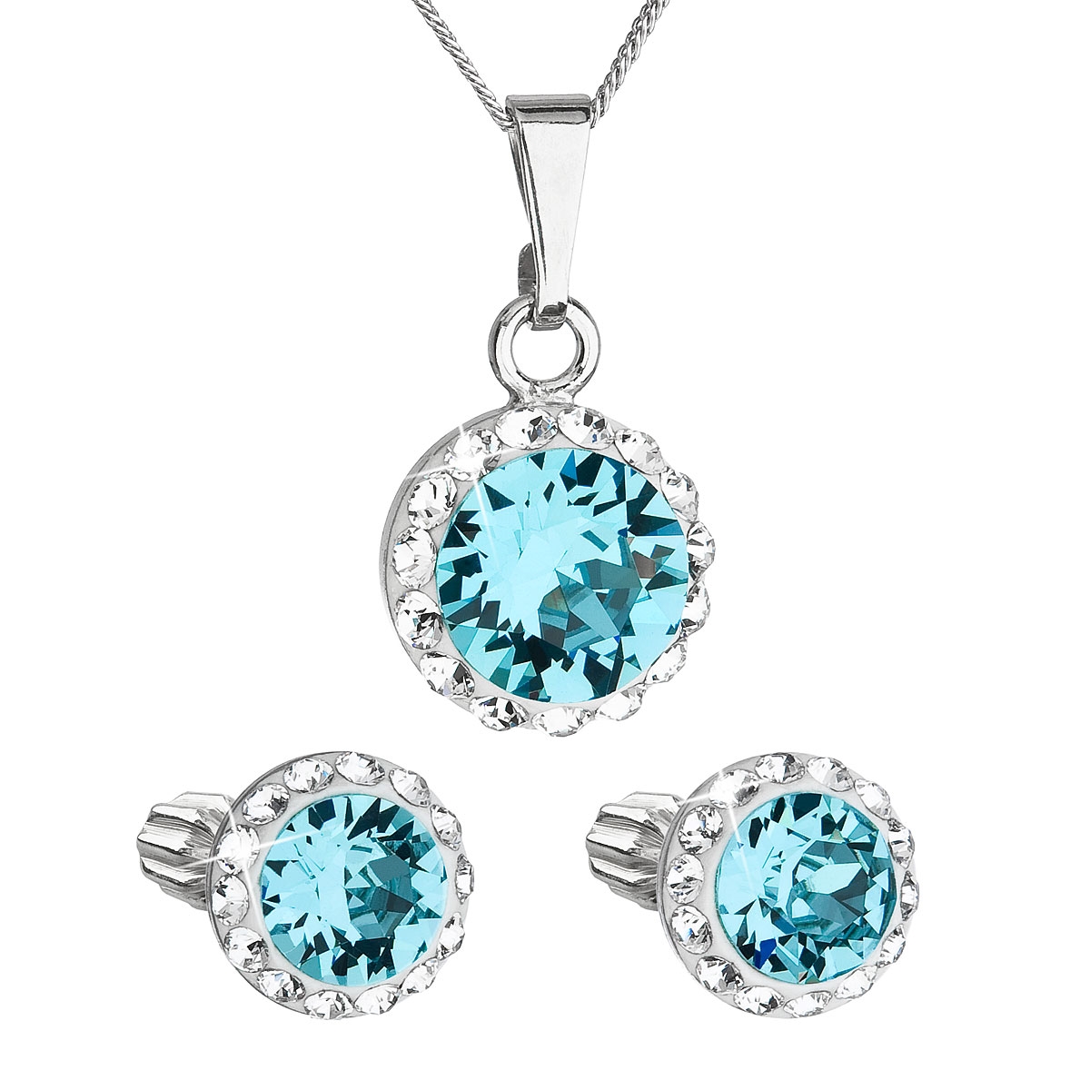 Sada šperkov s kryštálmi Swarovski náušnice, retiazka a prívesok modré okrúhle 39352.3