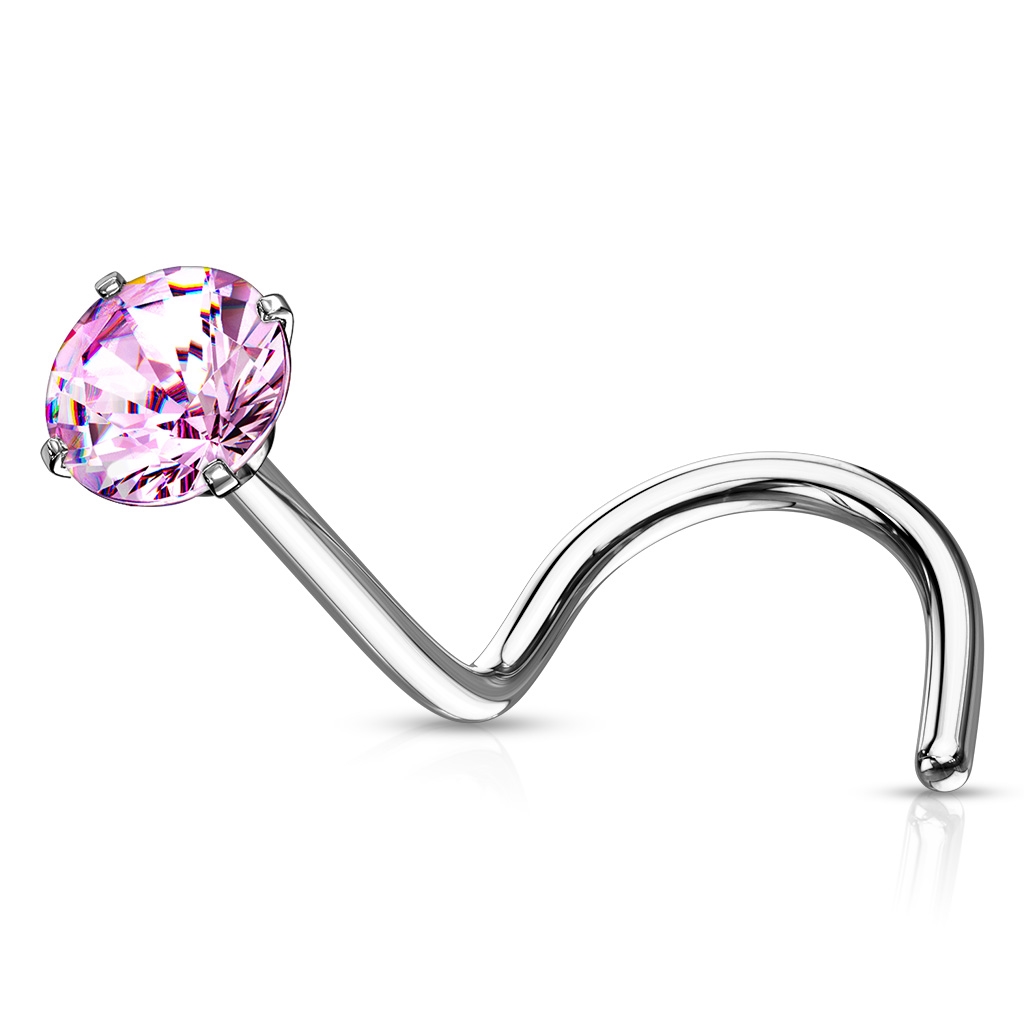 Šperky4U Zahnutý piercing do nosu - růžový zirkon - N0136P-025