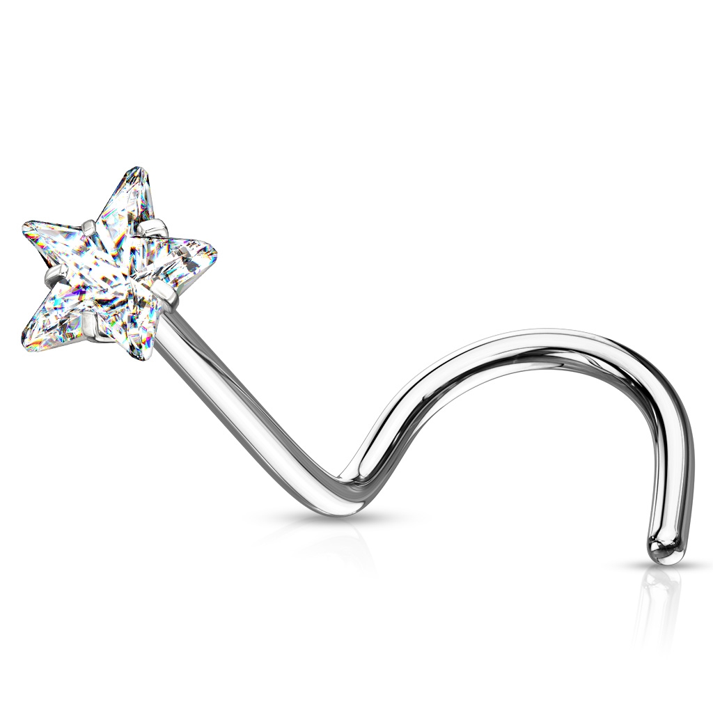 Šperky4U Zahnutý piercing do nosu hvězdička - N0138C