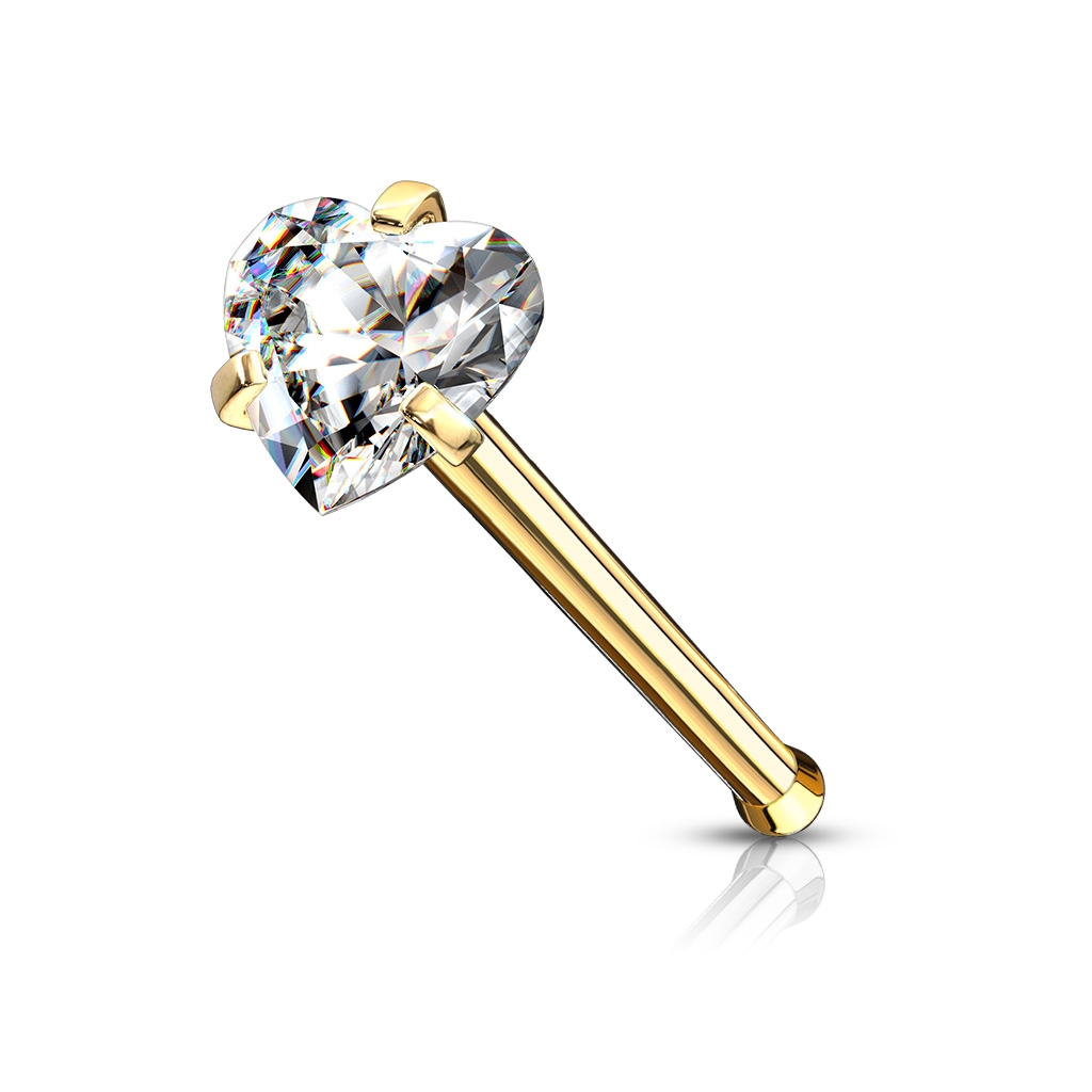 Šperky4U Zlacený piercing do nosu srdíčko - N0135GD