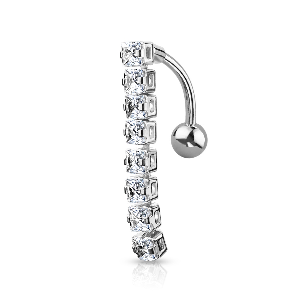 Šperky4U Obrácený piercing do pupíku, čiré zirkony - WP0038-C