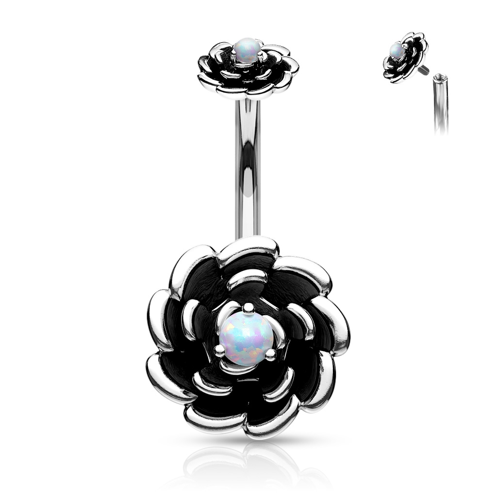 Šperky4U Piercing do pupíku Antique Rose, bílý opál - WP0043-WH