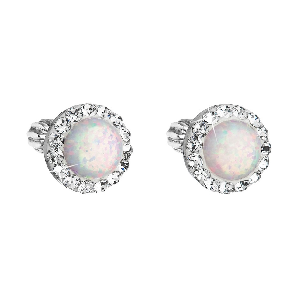 Náušnice s kamienkami Crystals from Swarovski ® biely opál