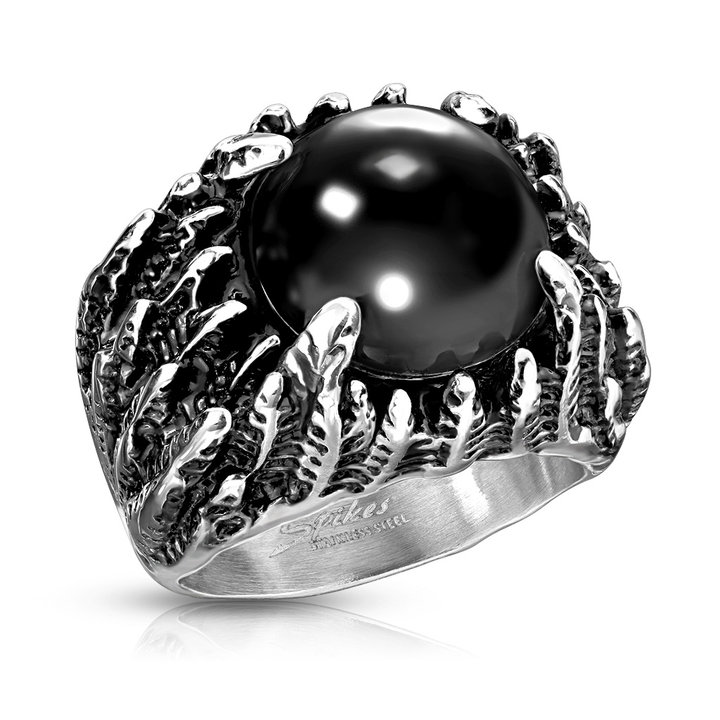 Šperky4U Pánský ocelový prsten s černým kamenem - velikost 67 - OPR0126-67