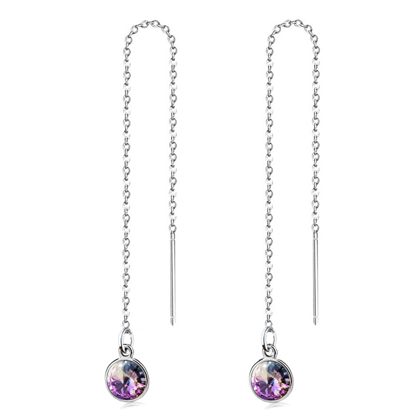 Strieborné prevliekacie retiazkové náušnice Crystals from Swarovski, VITRAIL LIGHT