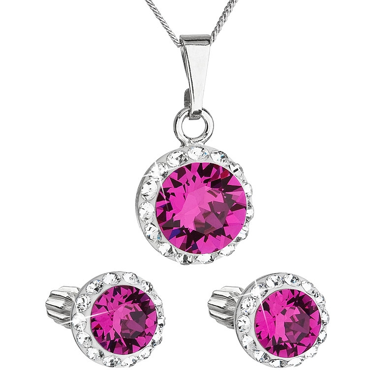 Sada šperkov s kryštálmi Swarovski náušnice a prívesok ružové okrúhle 39352.3 fuchsia