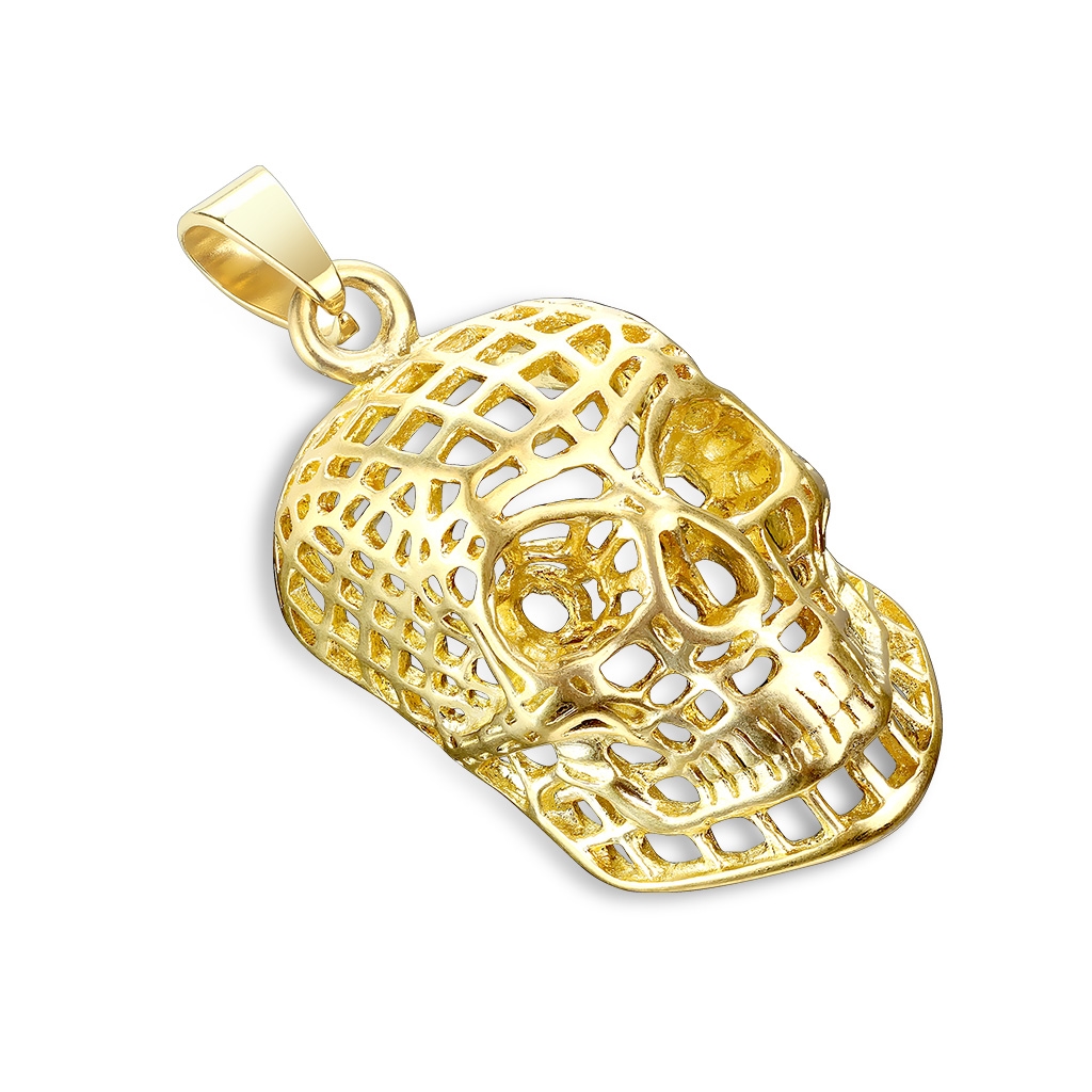 Šperky4U Ocelový přívěšek - zlacená lebka drátěná - OPP1744-GD