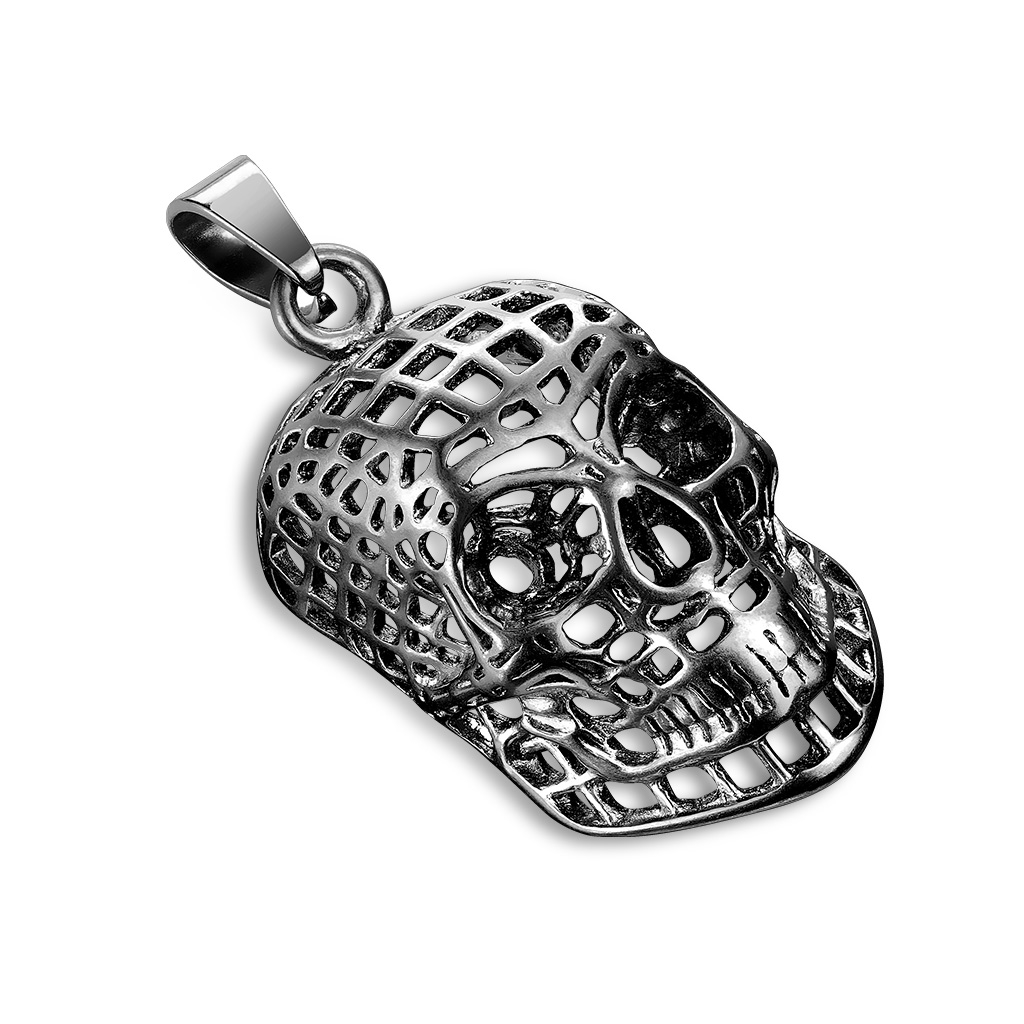 Šperky4U Ocelový přívěšek - černá lebka drátěná - OPP1744-K
