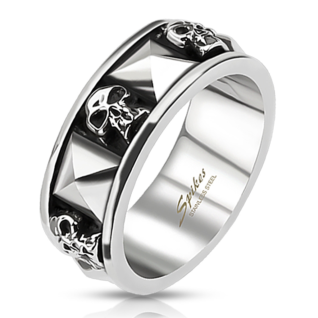 Šperky4U Ocelový prsten s lebkami - velikost 60 - OPR0135-60