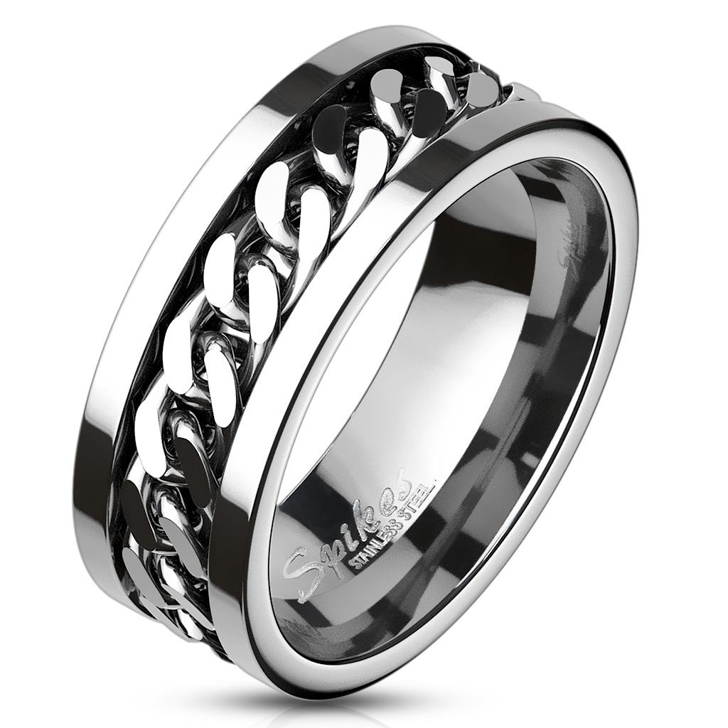 Šperky4U OPR0144 Pánský ocelový prsten řetěz - velikost 70 - OPR0144-70