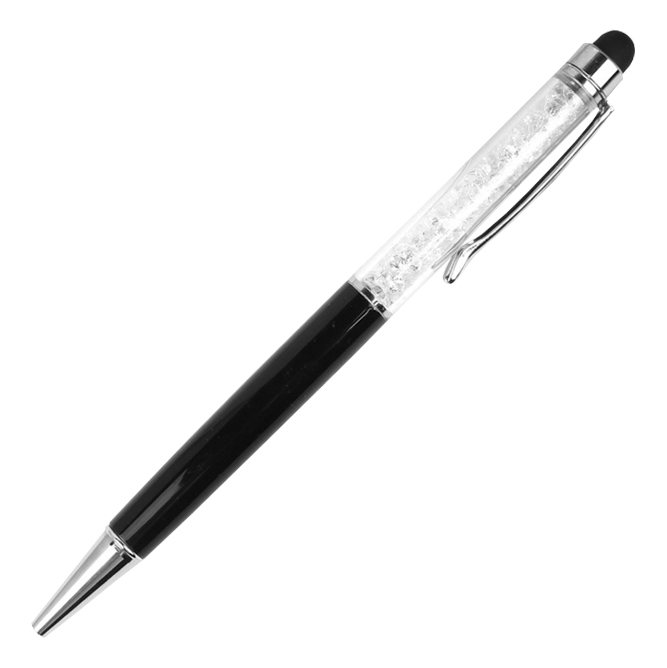Guľôčkové pero / stylus, farba čierna / biele kamene