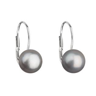 Stříbrné náušnice visací s šedou říční perlou
