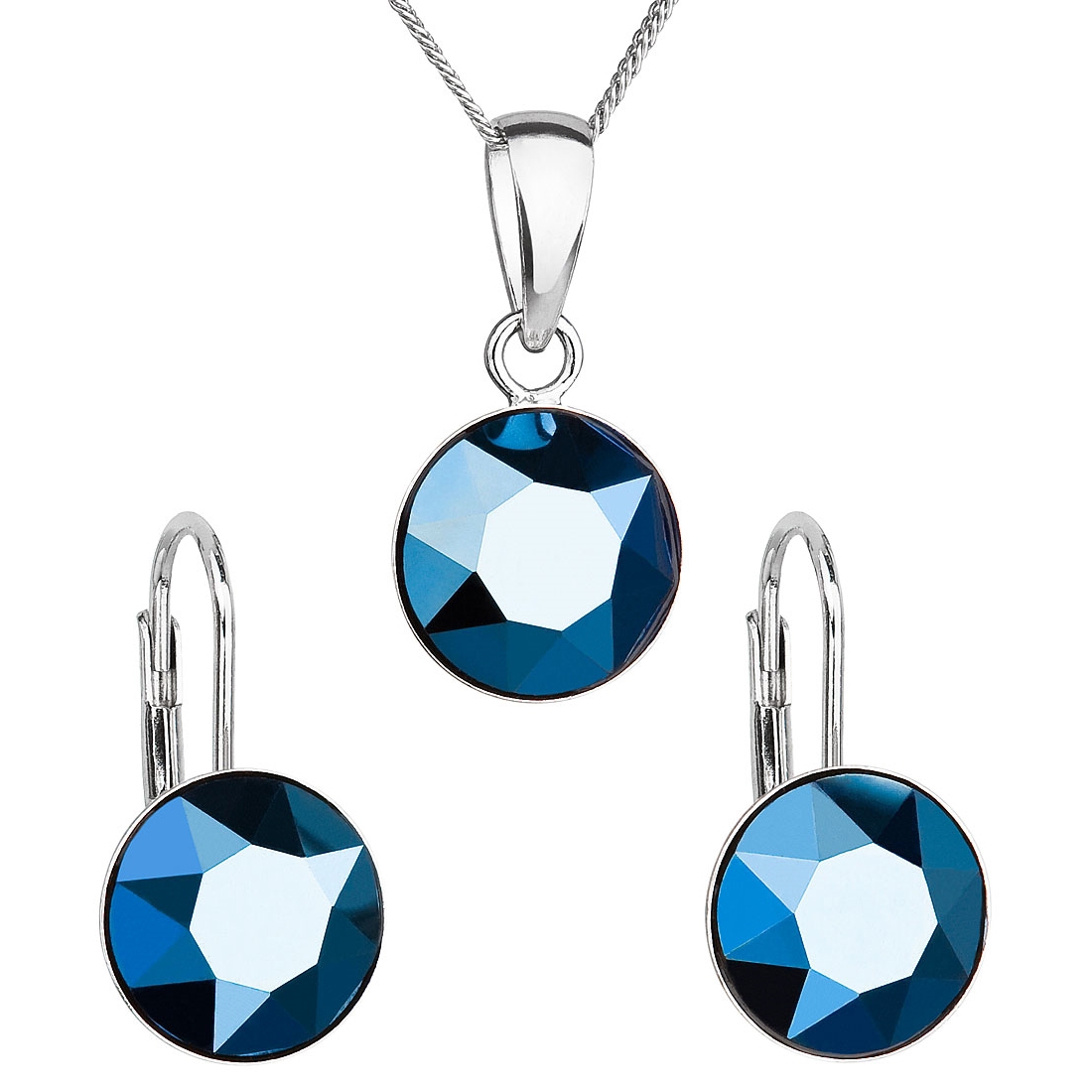 Sada strieborných šperkov s kameňmi Crystals from Swarovski ® Metalic Blue