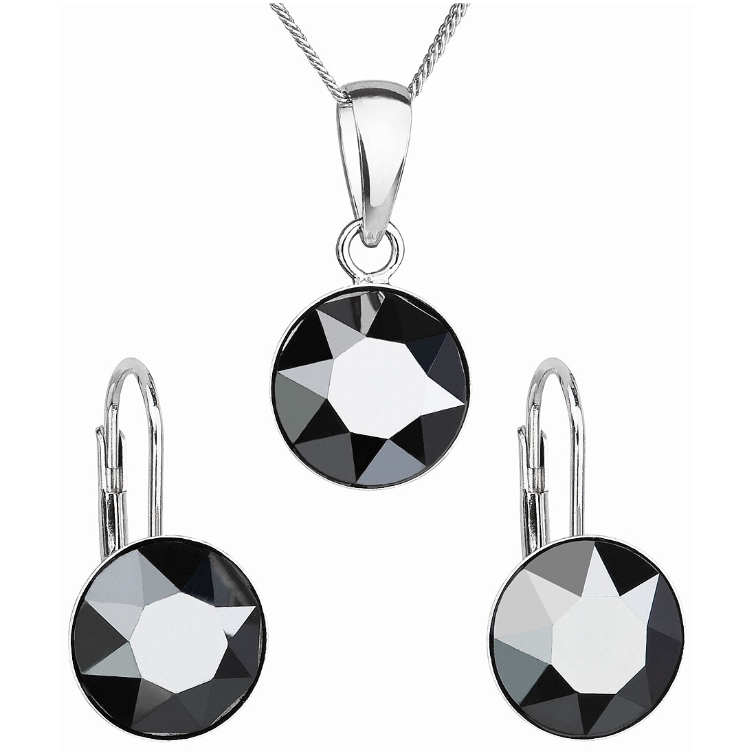 Sada strieborných šperkov s kameňmi Crystals from Swarovski ® hematitu