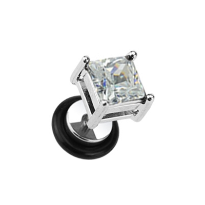 Šperky4U Falešný piercing - čtvercový kámen - FP01018-C