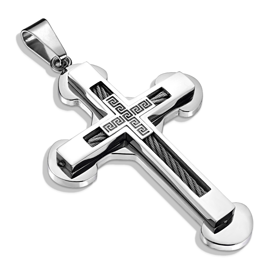 Šperky4U Ocelový přívěšek - kříž řecký klíč - OPP1759