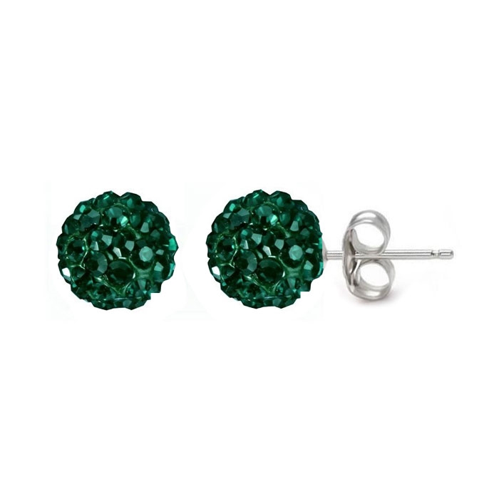 Strieborné náušnice 6mm guličky Crystals from Swarovski ® Dark Green