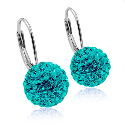 Strieborné náušnice guľa 10 mm Crystals from Swarovski ® Dark Aqua