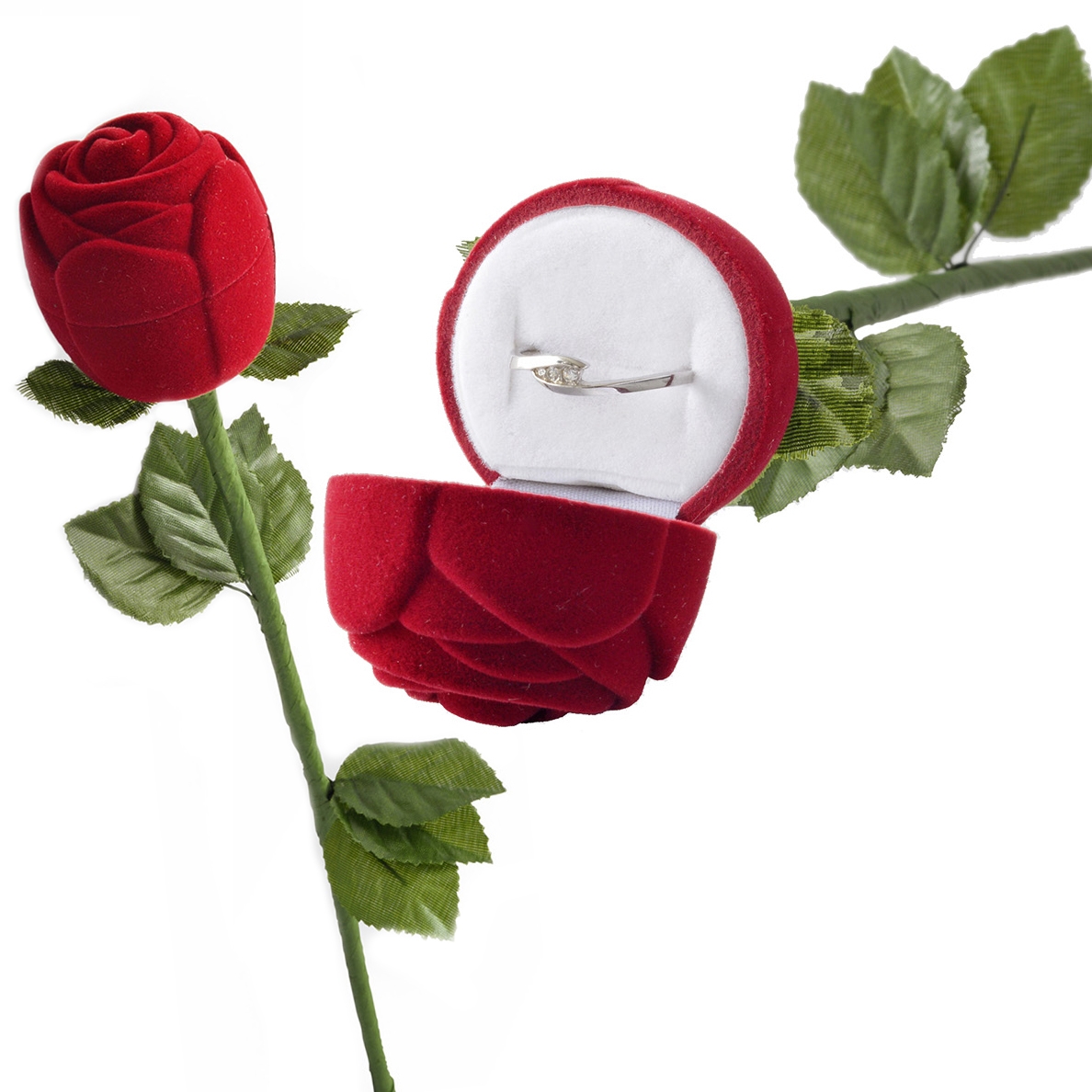 Šperky4U Dárková krabička na prsten - růže na stonku, barva červená - KR0029-RD
