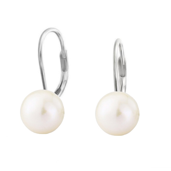 Strieborné perlové náušnice - biele perly 10 mm