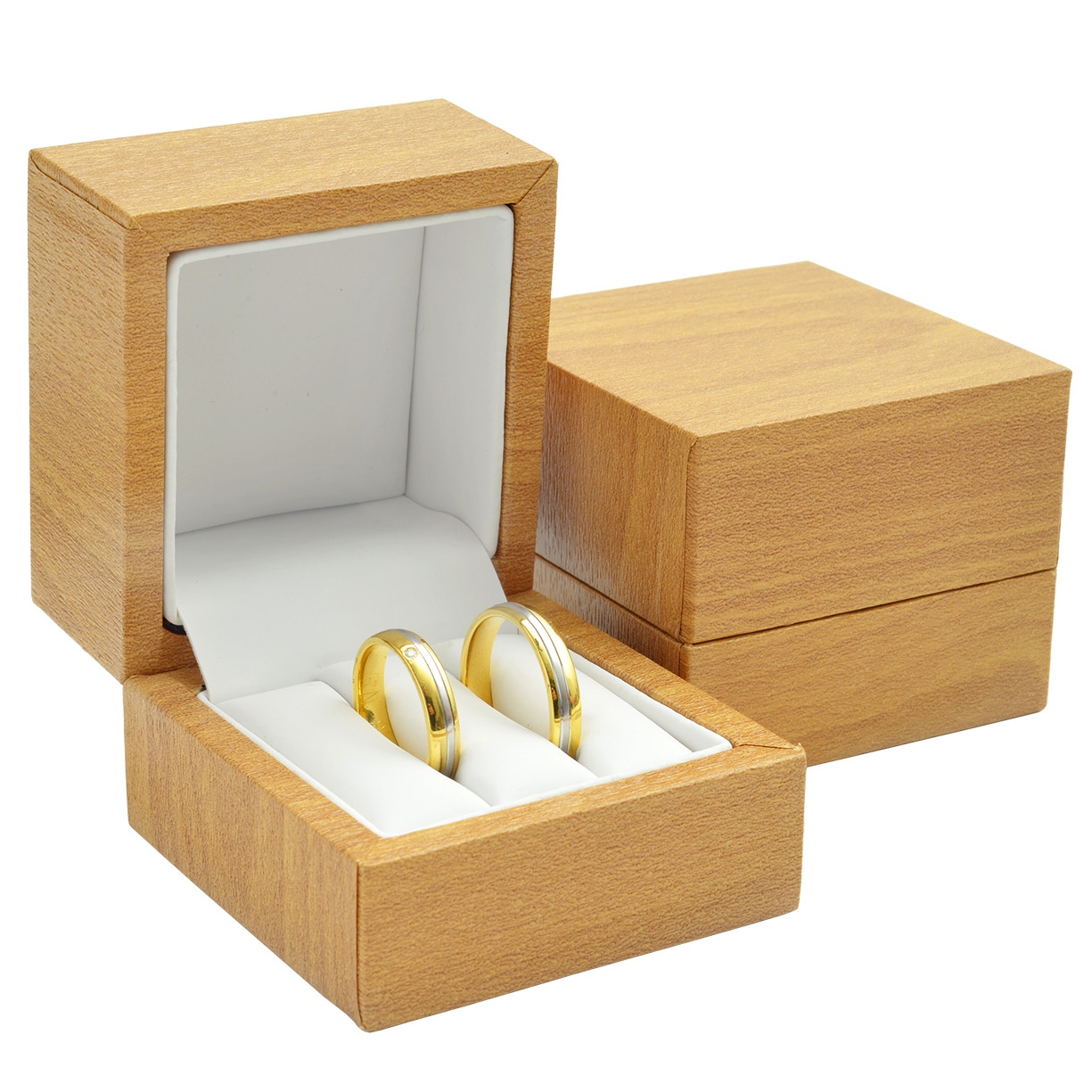 Plastová krabička na snubné prstene - imitácia dreva